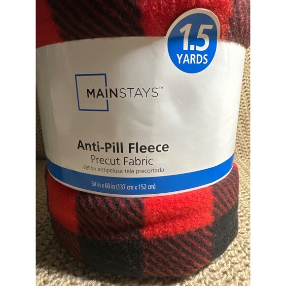 Mainstays 1.5 Yards Anti-Pill Fleece Precut Fabric Red & Black Buffalo Plaid - Picture 4 of 4